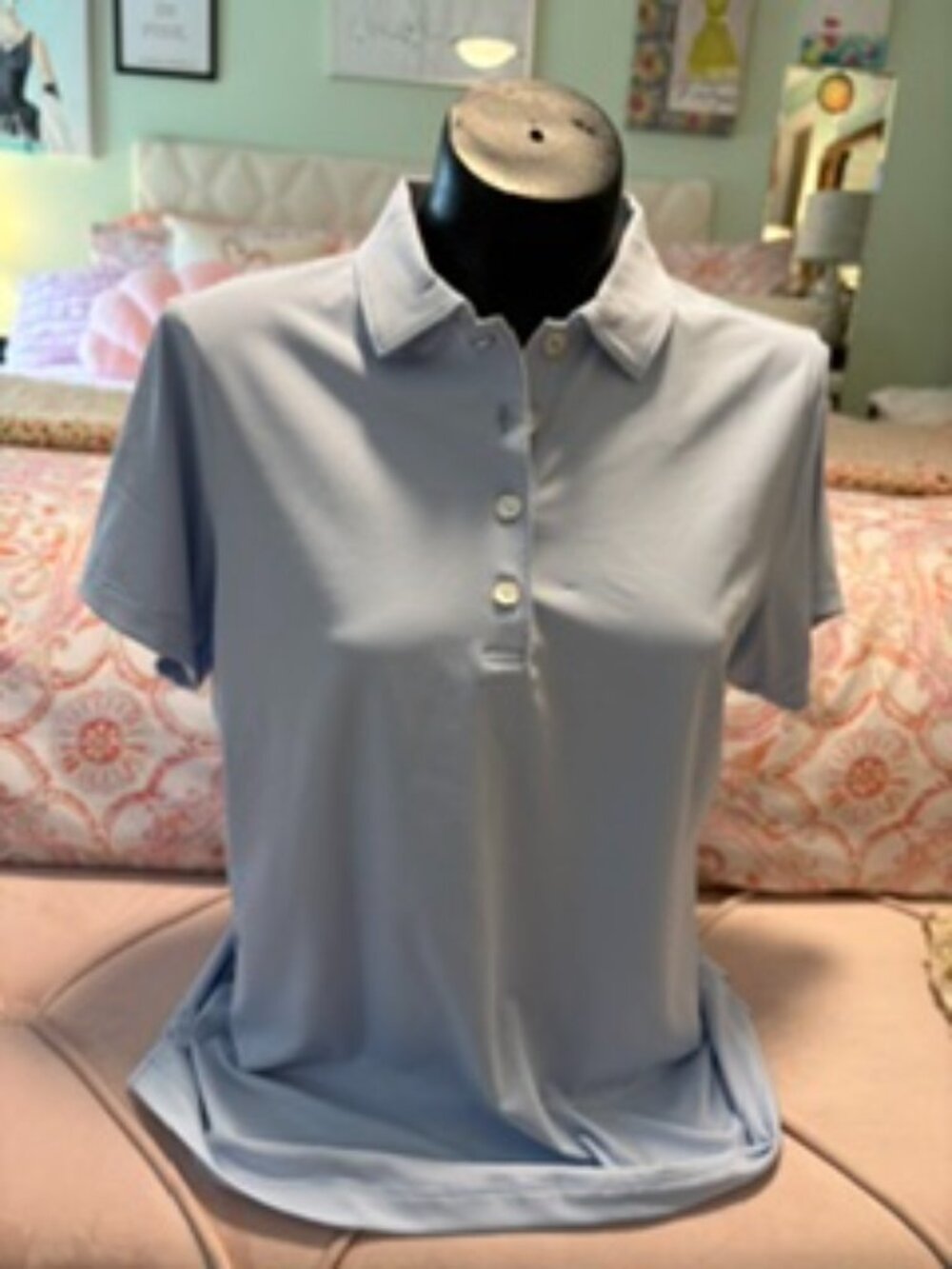 Peter Millar Womens Blue and White Pinstripe Golf Shirt size L